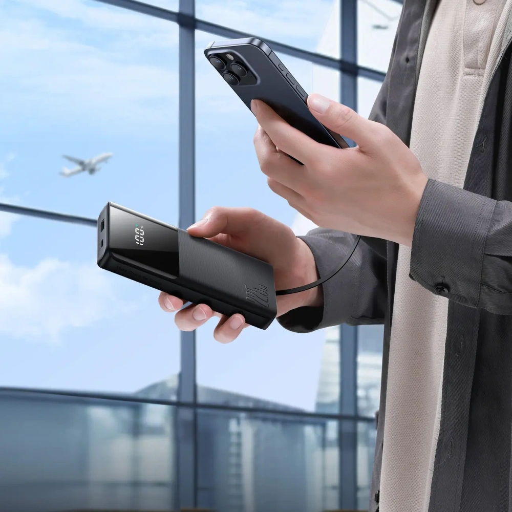 Powerbank Joyroom JR-PBF19 22.5W 10000mAh + wbudowane kable USB-C, Lightning czarny