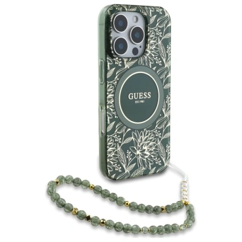 Kup Guess GUHMP16XHCPOFPA Apple iPhone 16 Pro Max Hartschale IML Blumen Allover Elektro mit Perlenriemen MagSafe grün - GUE4195 - {ean13} - Sklep Home Screen