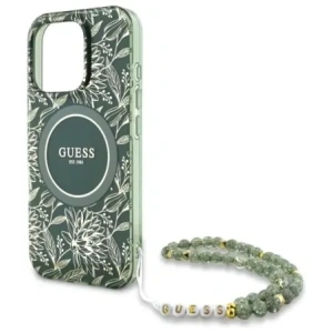 Buy Guess GUHMP16XHCPOFPA Apple iPhone 16 Pro Max hardcase IML Flowers Allover Electro With Pearl Strap MagSafe green - GUE4195 - {ean13} - Home Screen Store Europe