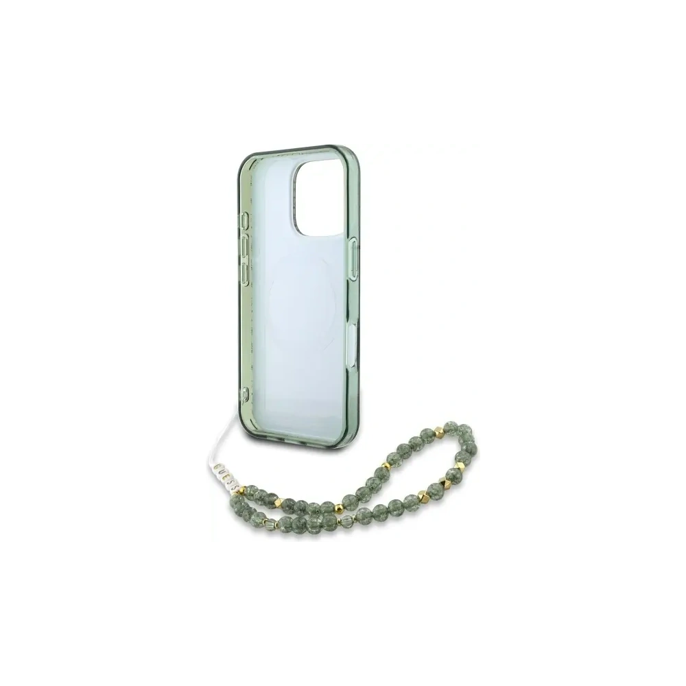 Etui Guess GUHMP16XHCPOFPA Apple iPhone 16 Pro Max hardcase IML Flowers Allover Electro With Pearl Strap MagSafe zielony/green
