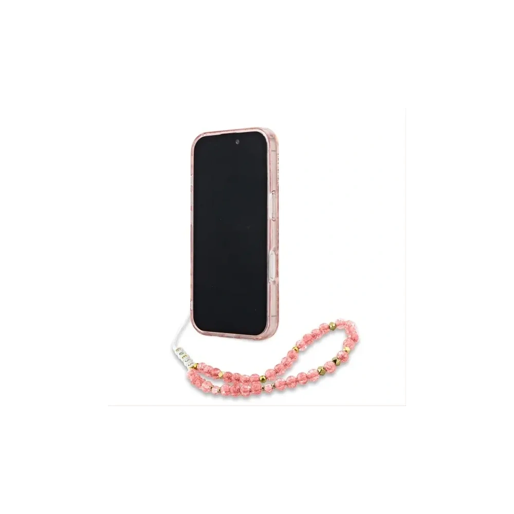 Etui Guess GUHMP16LHCPOFPP Apple iPhone 16 Pro hardcase IML Flowers Allover Electro With Pearl Strap MagSafe różowy/pink