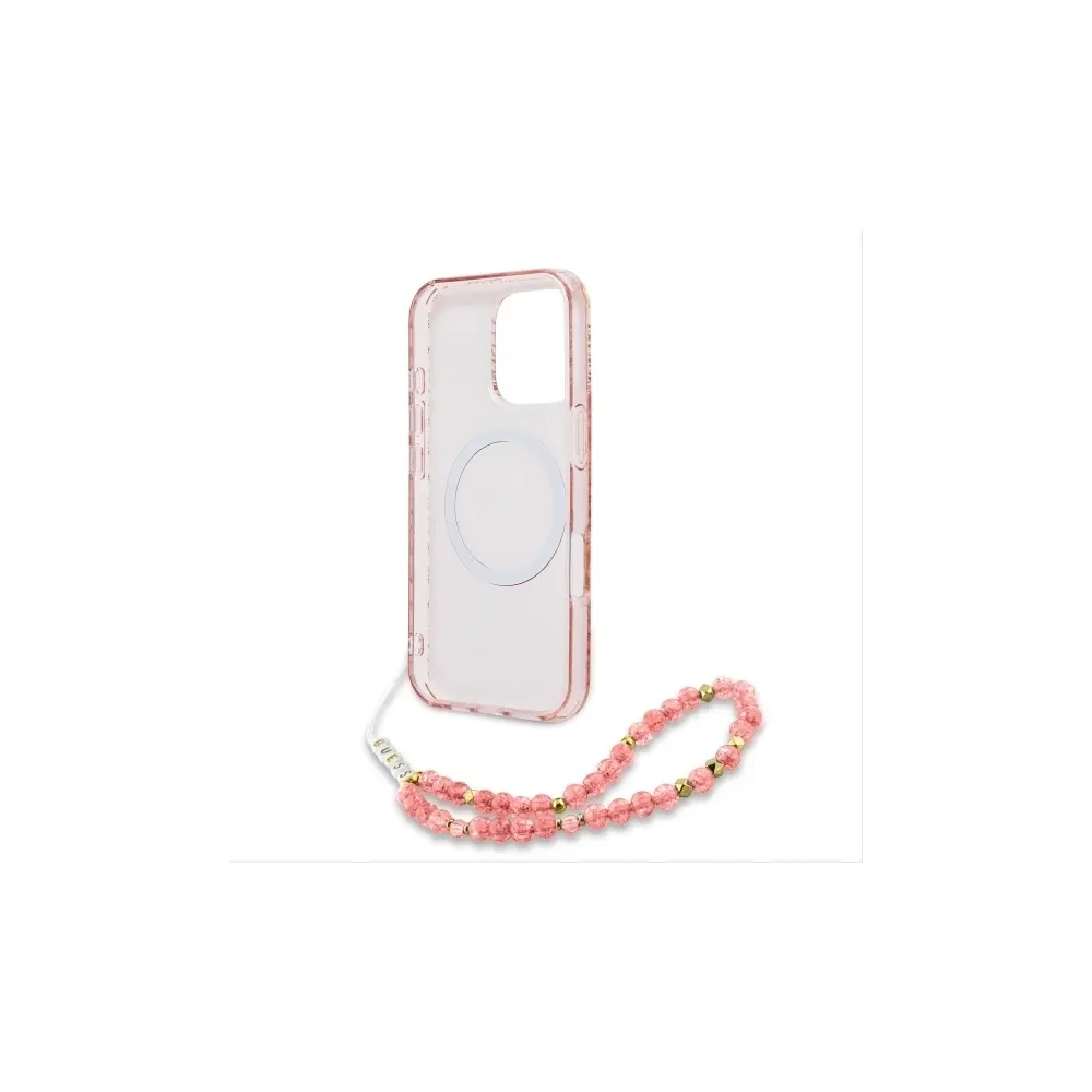 Etui Guess GUHMP16LHCPOFPP Apple iPhone 16 Pro hardcase IML Flowers Allover Electro With Pearl Strap MagSafe różowy/pink