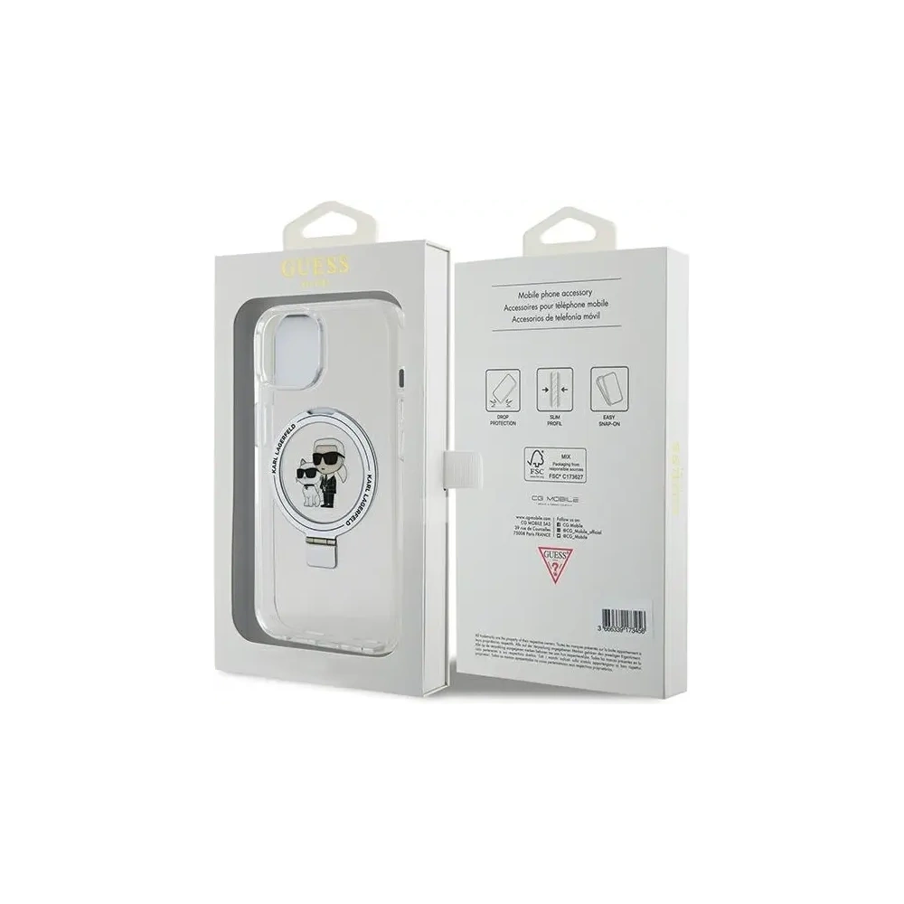 Etui Karl Lagerfeld KLHMP15SHMRSKCH Apple iPhone 15 / 14 / 13 hardcase Ring Stand Karl&Choupettte MagSafe biały/white