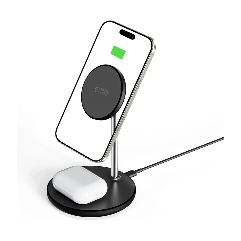 Ładowarka bezprzewodowa Tech-Protect QI15W-A39 2in1 Magnetic MagSafe Wireless Charger Black