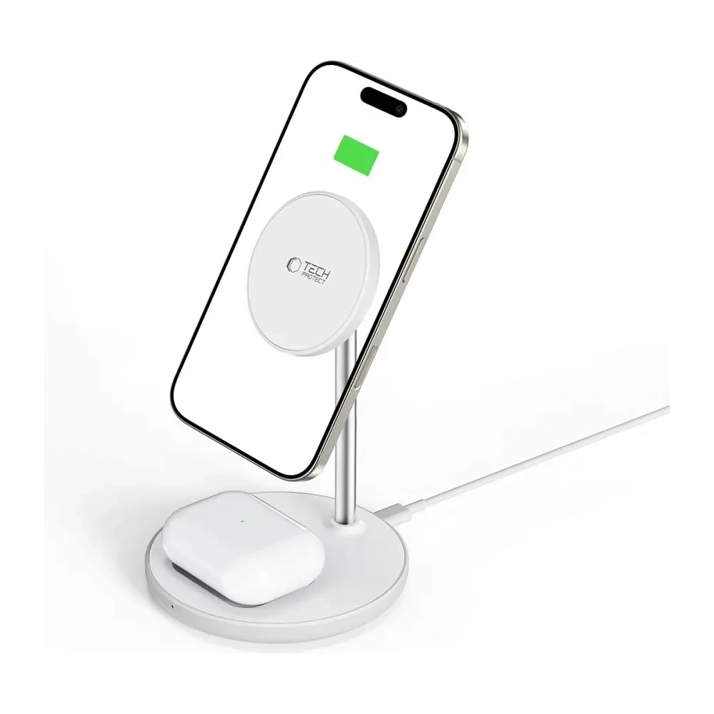 Ładowarka bezprzewodowa Tech-Protect QI15W-A39 2in1 Magnetic MagSafe Wireless Charger White