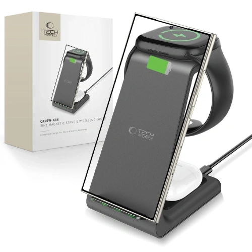 Buy Tech-Protect QI15W-A36 3in1 Wireless Charger For Android Black - THP3623 - {ean13} - Home Screen Store Europe