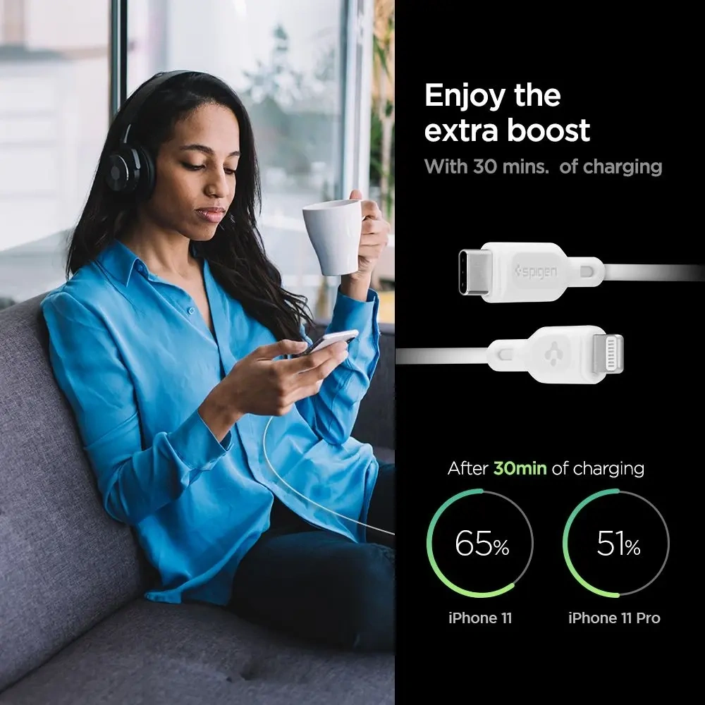 Kabel Spigen DuraSync MFi USB-C / Lightning Cable 100cm White [2 PACK]