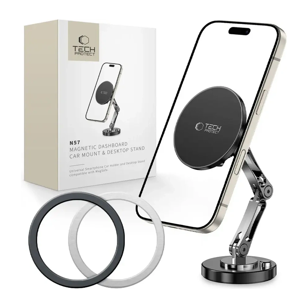 Uchwyt Tech-Protect N57 Magnetic MagSafe Dashboard Car Mount & Desktop Phone Stand Black