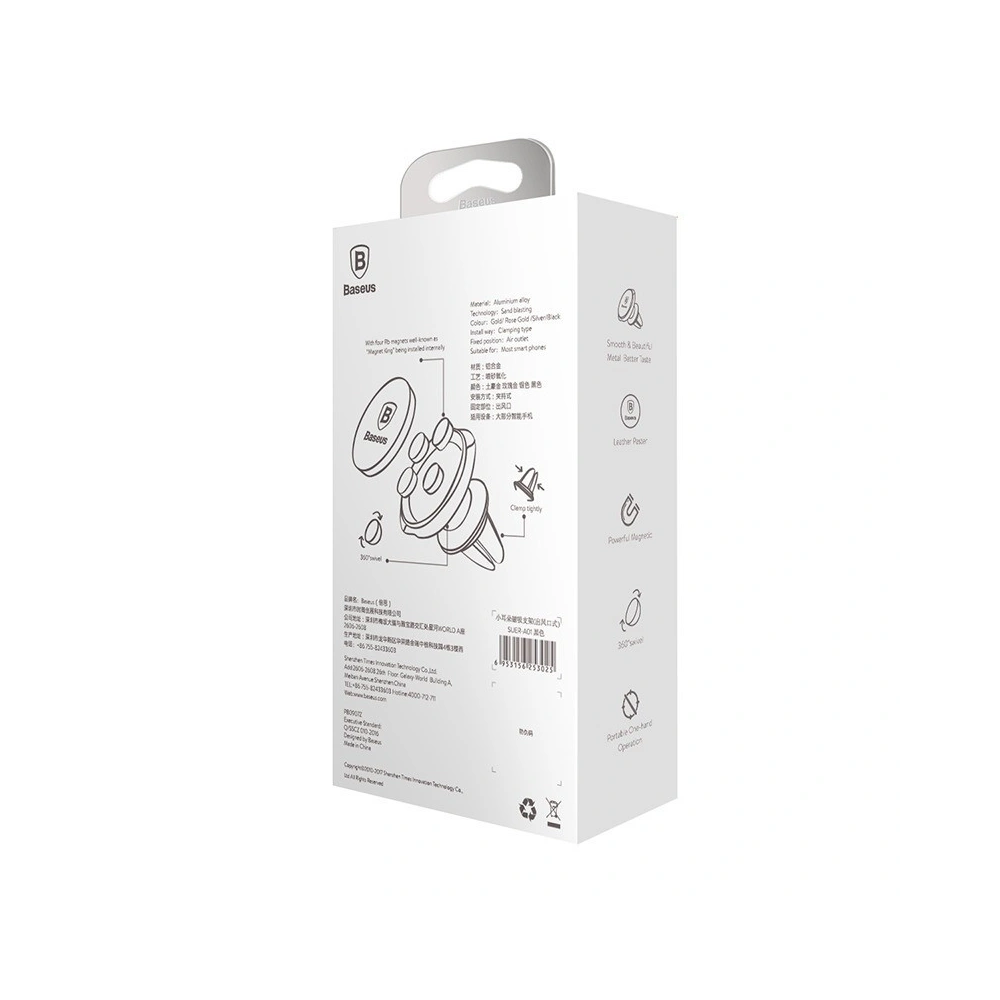 Magnetyczny uchwyt samochodowy do kratki wentylacyjnej Baseus - czarny, skóra