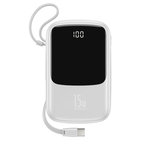 Kup Powerbank Baseus Qpow z kablem USB-C, 10000mAh, 3A, 15W (biały) - BSU1329WHT - {ean13} - Sklep Home Screen