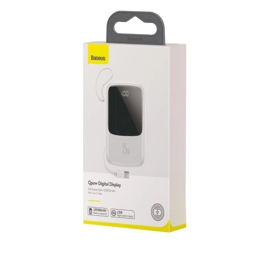 Kup Powerbank Baseus Qpow z kablem USB-C, 10000mAh, 3A, 15W (biały) - BSU1329WHT - {ean13} - Sklep Home Screen