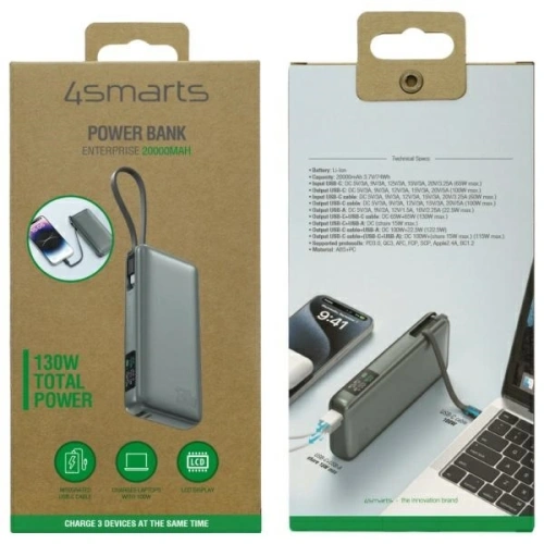 Buy 4smarts Enterprise Powerbank 20000mAh 130W with built-in cable USB-C space grey - 4SMR59 - {ean13} - Home Screen Store Europe
