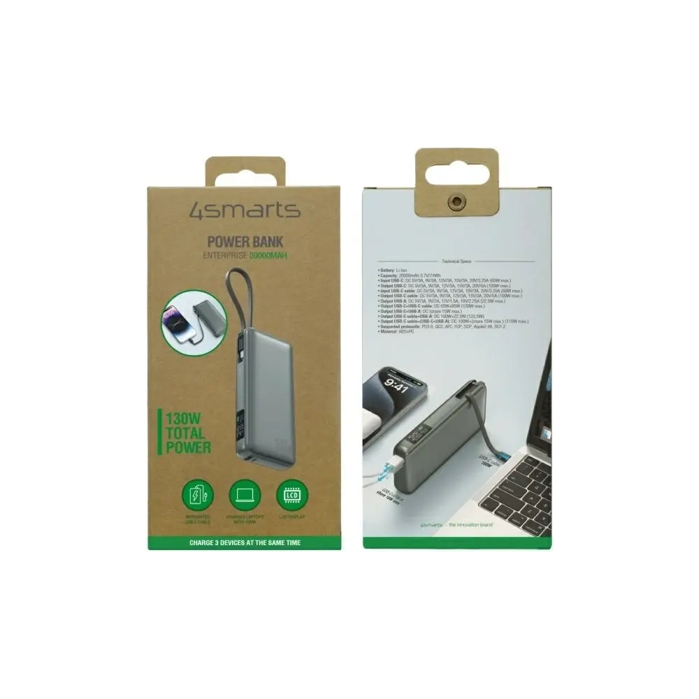 Powerbank 4smarts Enterprise 20000mAh 130W z wbudowanym kablem USB-C szary/space grey