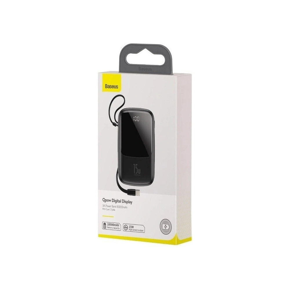 Powerbank Baseus Qpow z kablem USB-C, 10000mAh, 3A, 15W (czarny)