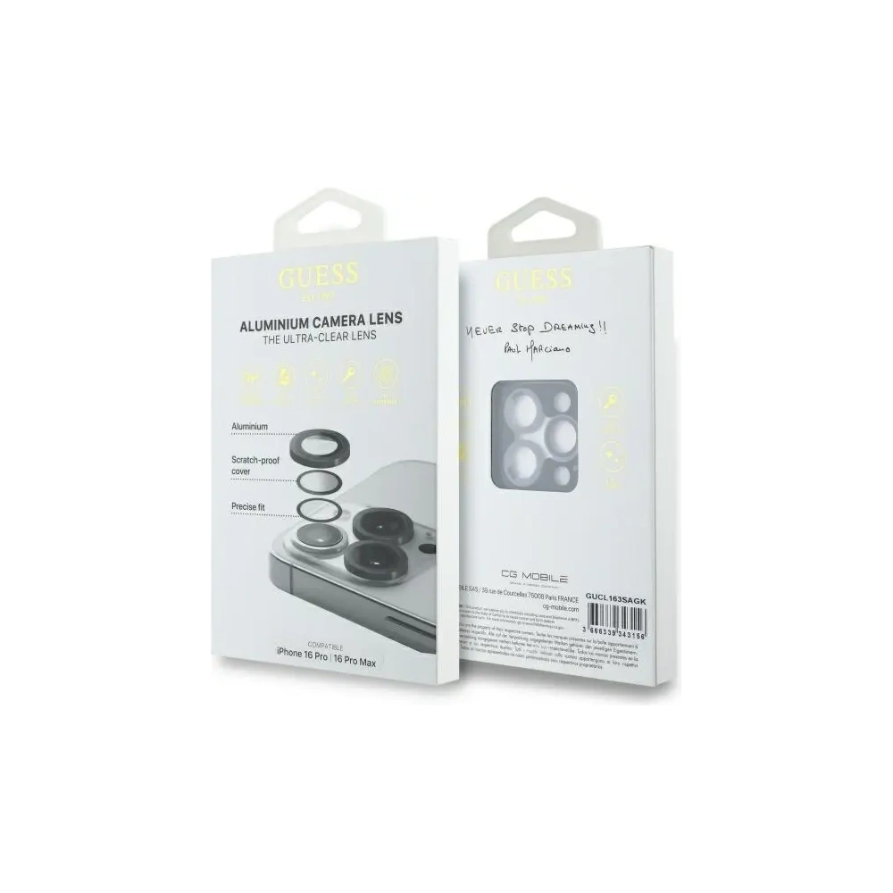 Szkło hartowane na obiektyw aparatu Guess GUCL163SAGK Apple iPhone 16 Pro / 16 Pro Max Lens Protective Metal czarny/black