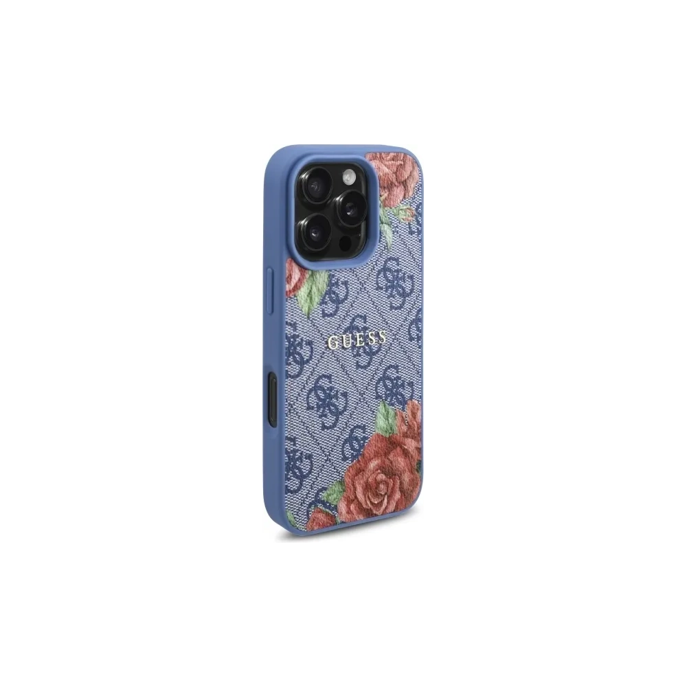 Etui Guess GUHMP16LP4ROPEMCB Apple iPhone 16 Pro hardcase 4G Flowers Print MagSafe niebieski/blue