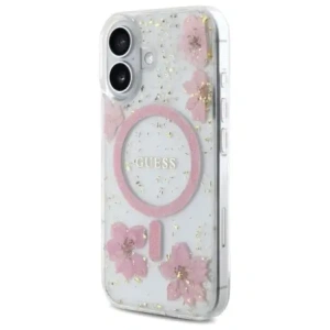 Kup Etui Guess GUHMP16SRBFGFGMP Apple iPhone 16 hardcase Resin Flower Glitter MagSafe różowy/pink - GUE4209 - {ean13} - Sklep Home Screen