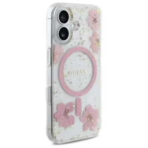 Kup Etui Guess GUHMP16SRBFGFGMP Apple iPhone 16 hardcase Resin Flower Glitter MagSafe różowy/pink - GUE4209 - {ean13} - Sklep Home Screen