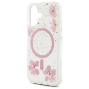 Kup Etui Guess GUHMP16SRBFGFGMP Apple iPhone 16 hardcase Resin Flower Glitter MagSafe różowy/pink - GUE4209 - {ean13} - Sklep Home Screen