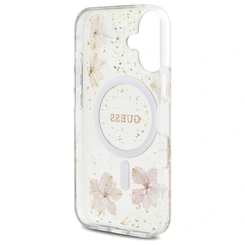 Buy Guess GUHMP16SRBFGFGMP Apple iPhone 16 hardcase Resin Flower Glitter MagSafe pink - GUE4209 - {ean13} - Home Screen Store Europe