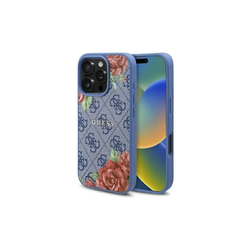 Etui Guess GUHMP16XP4ROPEMCB Apple iPhone 16 Pro Max hardcase 4G Flowers Print MagSafe niebieski/blue