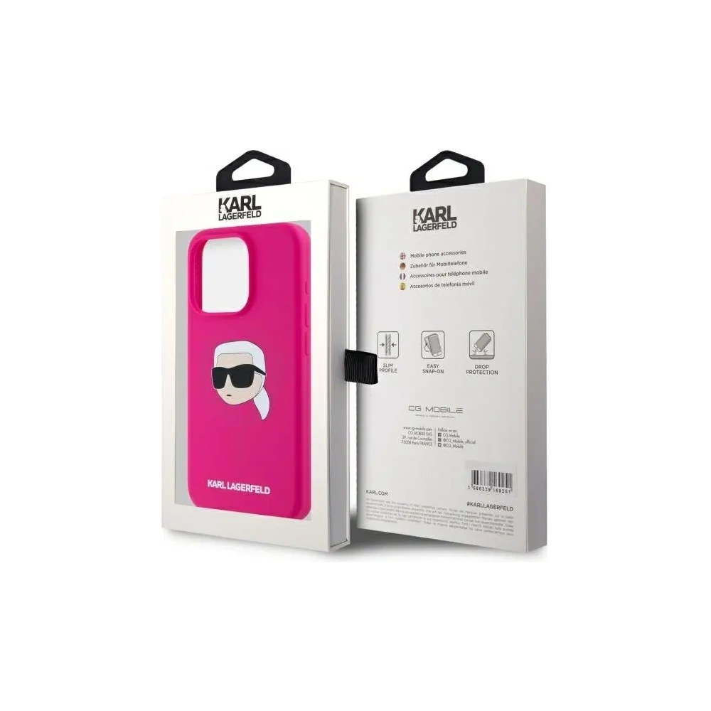 Etui Karl Lagerfeld KLHMP15LSKHPPLF Apple iPhone 15 Pro hardcase Silicone Karl Head Print MagSafe fuksja/fuschia