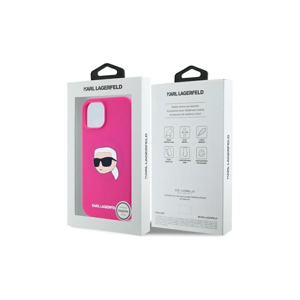 Etui Karl Lagerfeld KLHMP15SSKHPPLF Apple iPhone 15 hardcase Silicone Karl Head Print MagSafe fuksja/fuschia