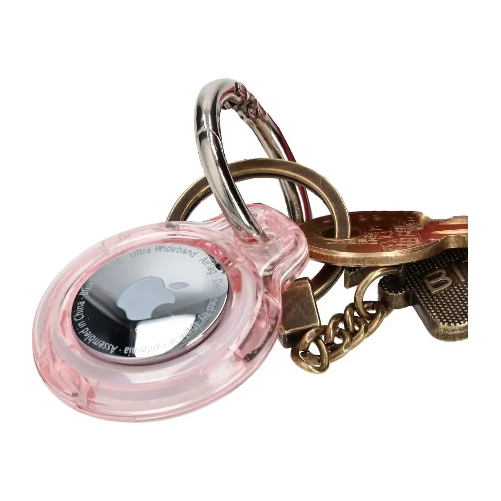 Etui Bizon Case Locator Keychain do Apple AirTag przezroczysto-różowe