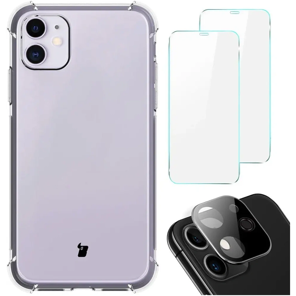 Etui + 2x szkło na ekran + obiektyw Bizon Case Clear Pack do Apple iPhone 11 przezroczyste