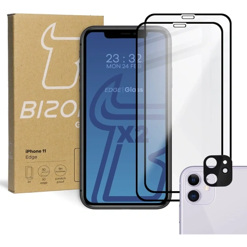 Kup Bizon Glass Edge CF edzett üveg - [2 PACK] + lencsevédő Apple iPhone 11 fekete - BIZ95 - {ean13} - Sklep Home Screen