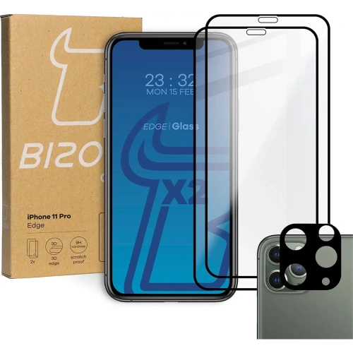Kup Szkło hartowane Bizon Glass Edge - [2 PACK] + ochrona na obiektyw Apple iPhone 11 Pro czarne - BIZ98 - {ean13} - Sklep Home Screen