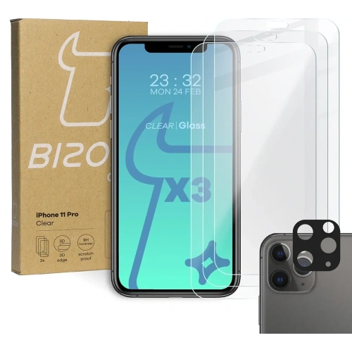 Kup Bizon Glas Klar gehärtetes Glas - 3 Stück. + Linsenglas Apple iPhone 11 Pro - BIZ99 - {ean13} - Sklep Home Screen