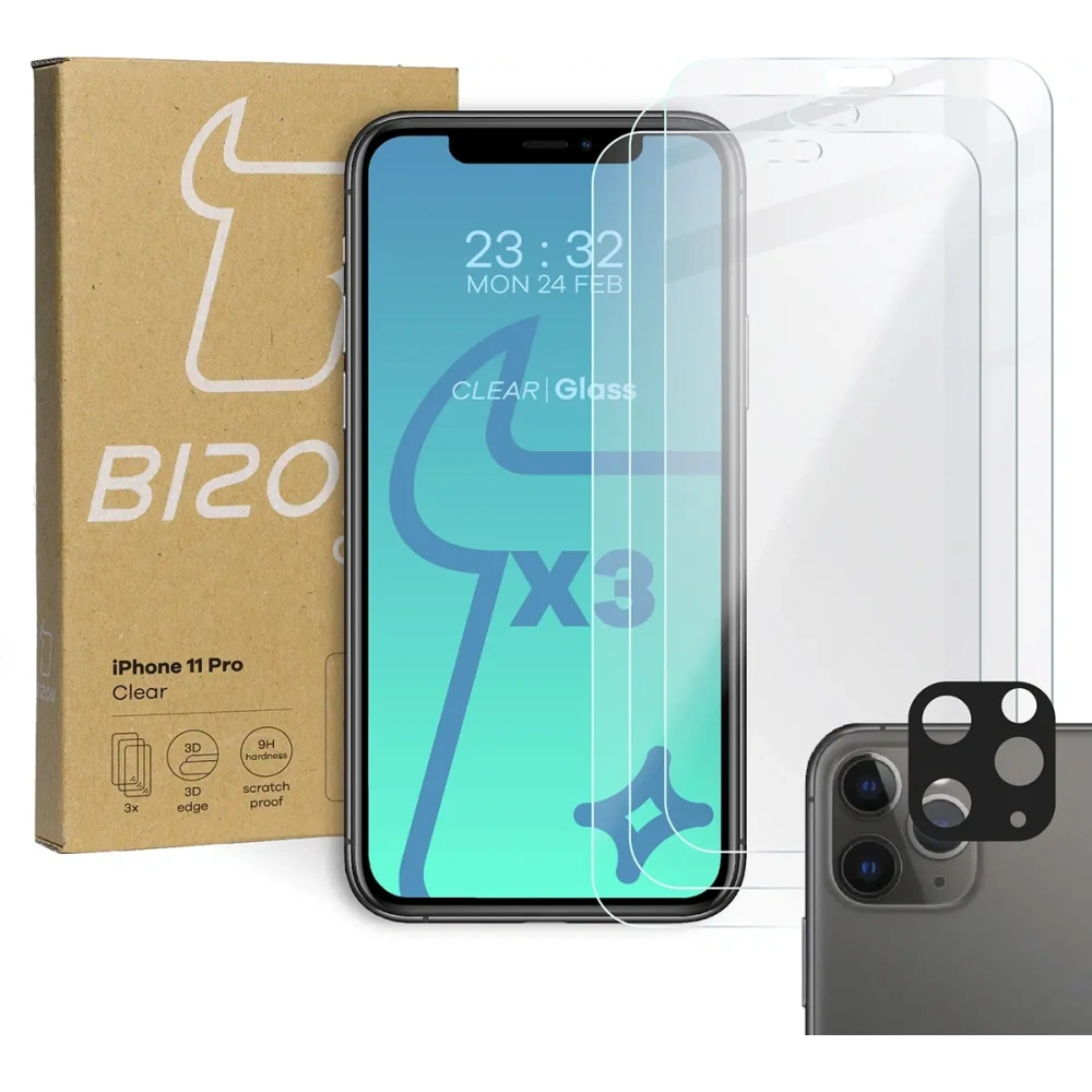 Szkło hartowane Bizon Glass Clear - 3 szt. + obiektyw Apple iPhone 11 Pro
