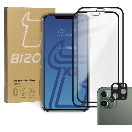 Buy Bizon Glass Edge CF tempered glass - [2 PACK] + lens protection Apple iPhone 11 Pro Max black - BIZ109 - {ean13} - Home Screen Store Europe