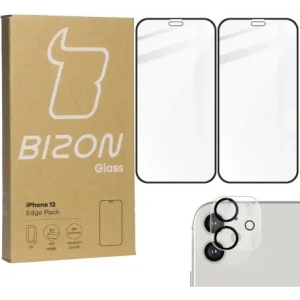 Kup Bizon Glass Edge CF gehärtetes Glas - [2 PACK] + Linsen Schutz Apple iPhone 12 schwarz - BIZ117 - {ean13} - Sklep Home Screen