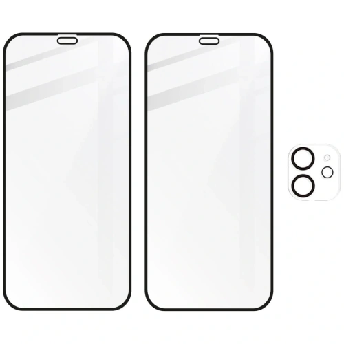 Kup Bizon Glass Edge CF edzett üveg - [2 Csomag] + lencsevédő Apple iPhone 12 fekete - BIZ117 - {ean13} - Sklep Home Screen
