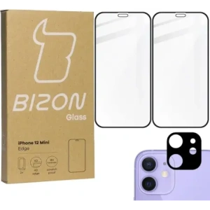 Kup Bizon Glass Edge CF edzett üveg - [2 CSOMAG] + lencsevédő Apple iPhone 12 Mini fekete - BIZ119 - {ean13} - Sklep Home Screen