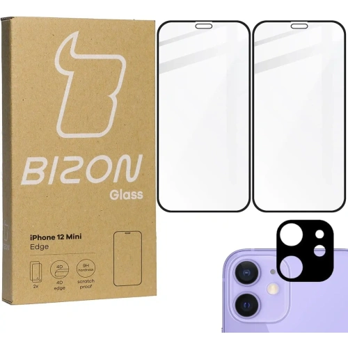 Kup Bizon Glass Edge CF gehärtetes Glas - [2 PACK] + Linsenschutz Apple iPhone 12 Mini schwarz - BIZ119 - {ean13} - Sklep Home Screen