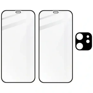 Kup Bizon Glass Edge CF gehärtetes Glas - [2 PACK] + Linsenschutz Apple iPhone 12 Mini schwarz - BIZ119 - {ean13} - Sklep Home Screen