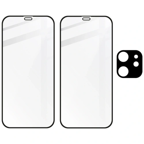 Kup Bizon Glass Edge CF gehärtetes Glas - [2 PACK] + Linsenschutz Apple iPhone 12 Mini schwarz - BIZ119 - {ean13} - Sklep Home Screen