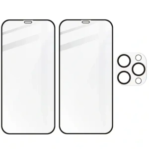Kup Bizon Glass Edge CF gehärtetes Glas - [2 PACK] + Linsenschutz Apple iPhone 12 Pro schwarz - BIZ127 - {ean13} - Sklep Home Screen