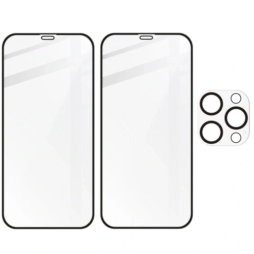 Kup Bizon Glass Edge CF gehärtetes Glas - [2 PACK] + Linsenschutz Apple iPhone 12 Pro schwarz - BIZ127 - {ean13} - Sklep Home Screen