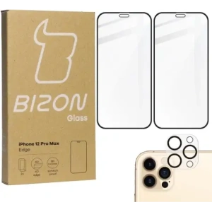 Kup Bizon Glass Edge CF sticlă securizată - [2 PACK] + protecție pentru lentile Apple iPhone 12 Pro Max negru - BIZ134 - {ean13} - Sklep Home Screen