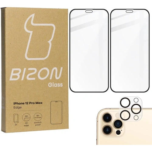 Kup Bizon Glass Edge CF sticlă securizată - [2 PACK] + protecție pentru lentile Apple iPhone 12 Pro Max negru - BIZ134 - {ean13} - Sklep Home Screen