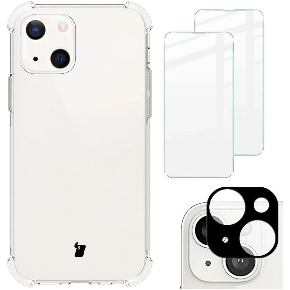 Etui + 2x szkło na ekran + obiektyw Bizon Case Clear Pack do Apple iPhone 13 przezroczyste