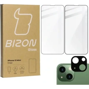 Kup Bizon Glass Edge edzett üveg - [2 CSOMAG] + lencsevédelem Apple iPhone 13 Mini fekete - BIZ153 - {ean13} - Sklep Home Screen