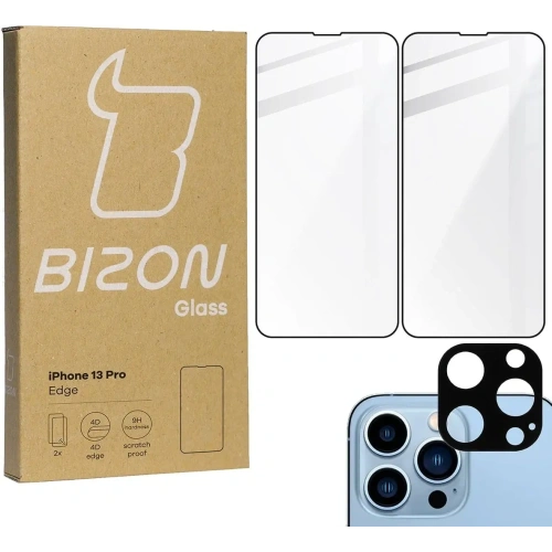 Kup Szkło hartowane Bizon Glass Edge - [2 PACK] + ochrona na obiektyw Apple iPhone 13 Pro czarne - BIZ160 - {ean13} - Sklep Home Screen