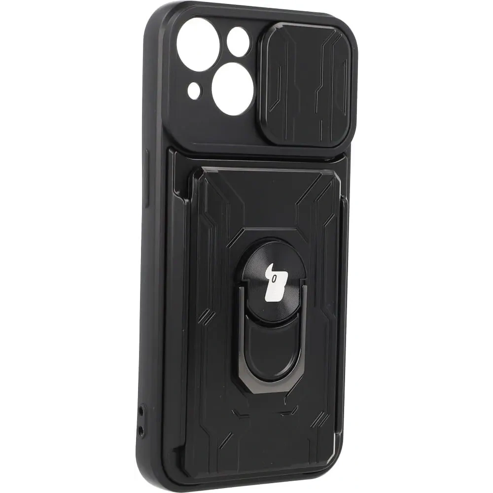 Etui Bizon Case Camshield Card Slot Ring do Apple iPhone 14 czarne