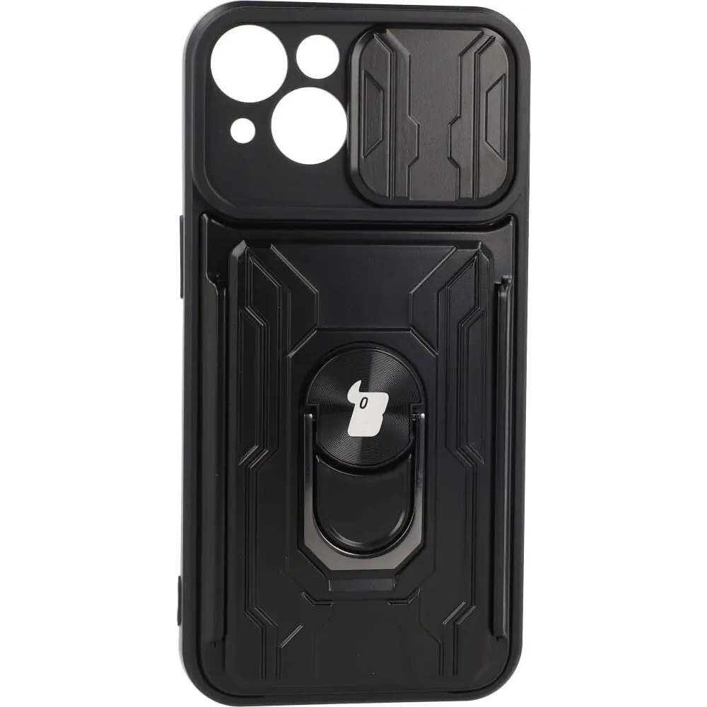 Etui Bizon Case Camshield Card Slot Ring do Apple iPhone 14 czarne