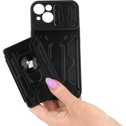 Kup Bizon Case Camshield Kártyahely Gyűrű Apple iPhone 14 fekete - BIZ188 - {ean13} - Sklep Home Screen